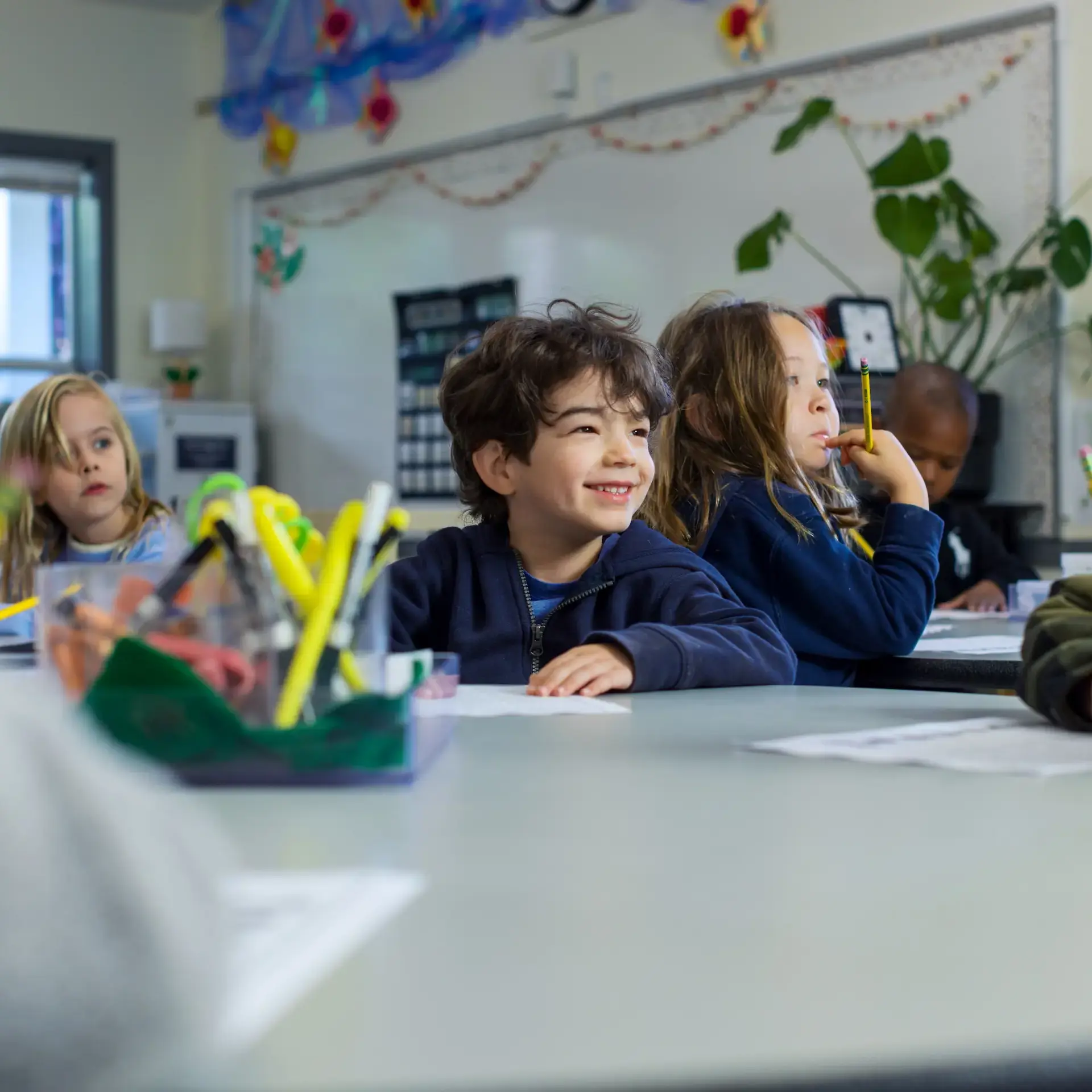 Student smiling during lesson
