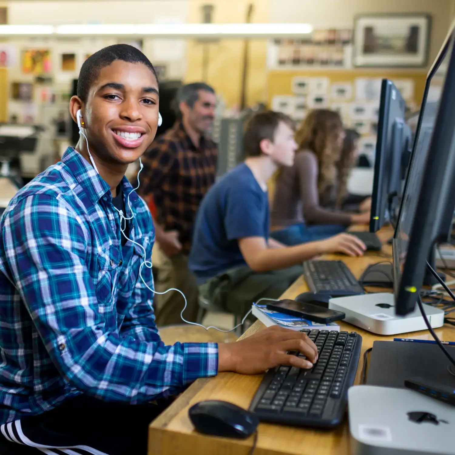 Upper School Boy in Front of Monitor in Digital Arts Studio